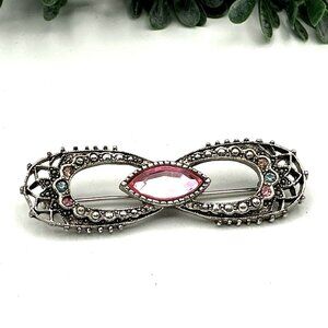 Vintage Infinity Brooch With Pink and Clear Rhinestones